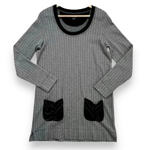 NWOT Soft Surroundings Herringbone Velvet Trim Sweater Tunic Dress - Picture 1 of 4